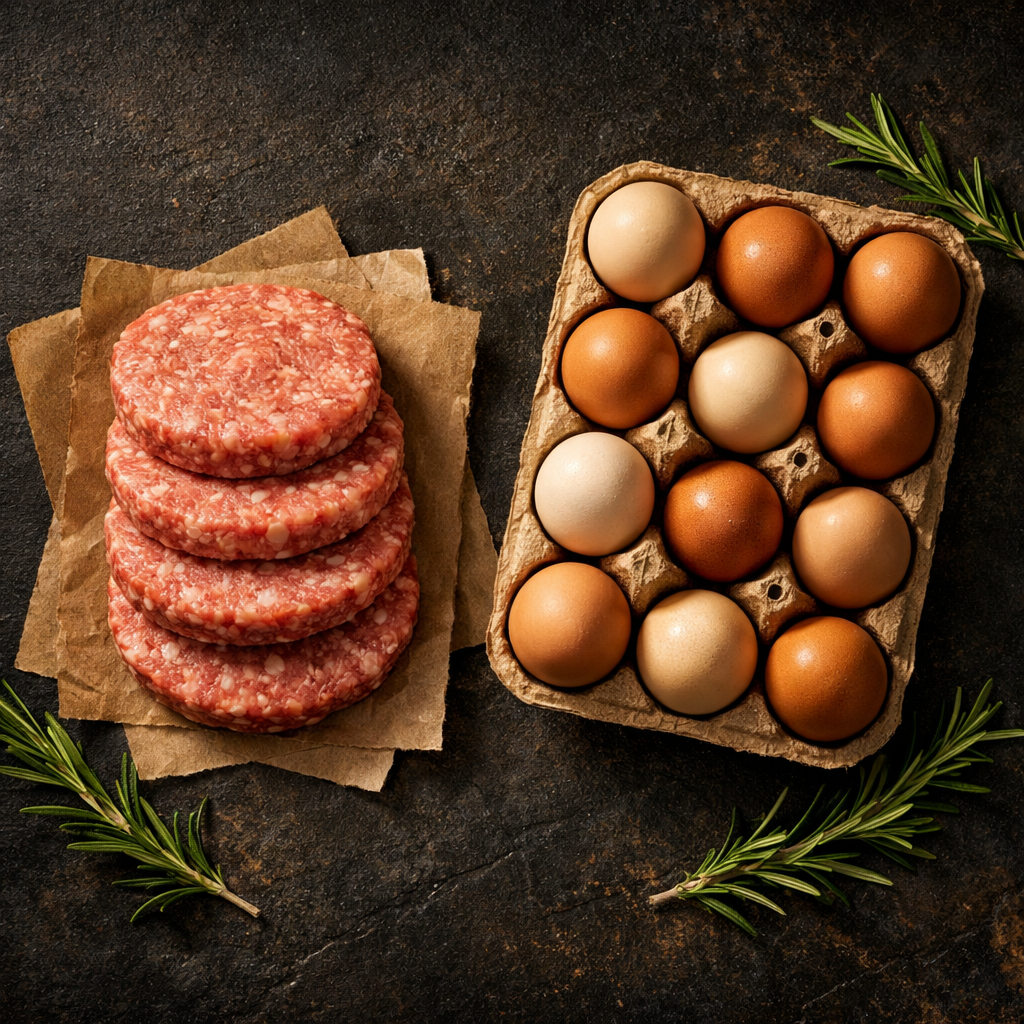 Breakfast Sausage Patties and Eggs