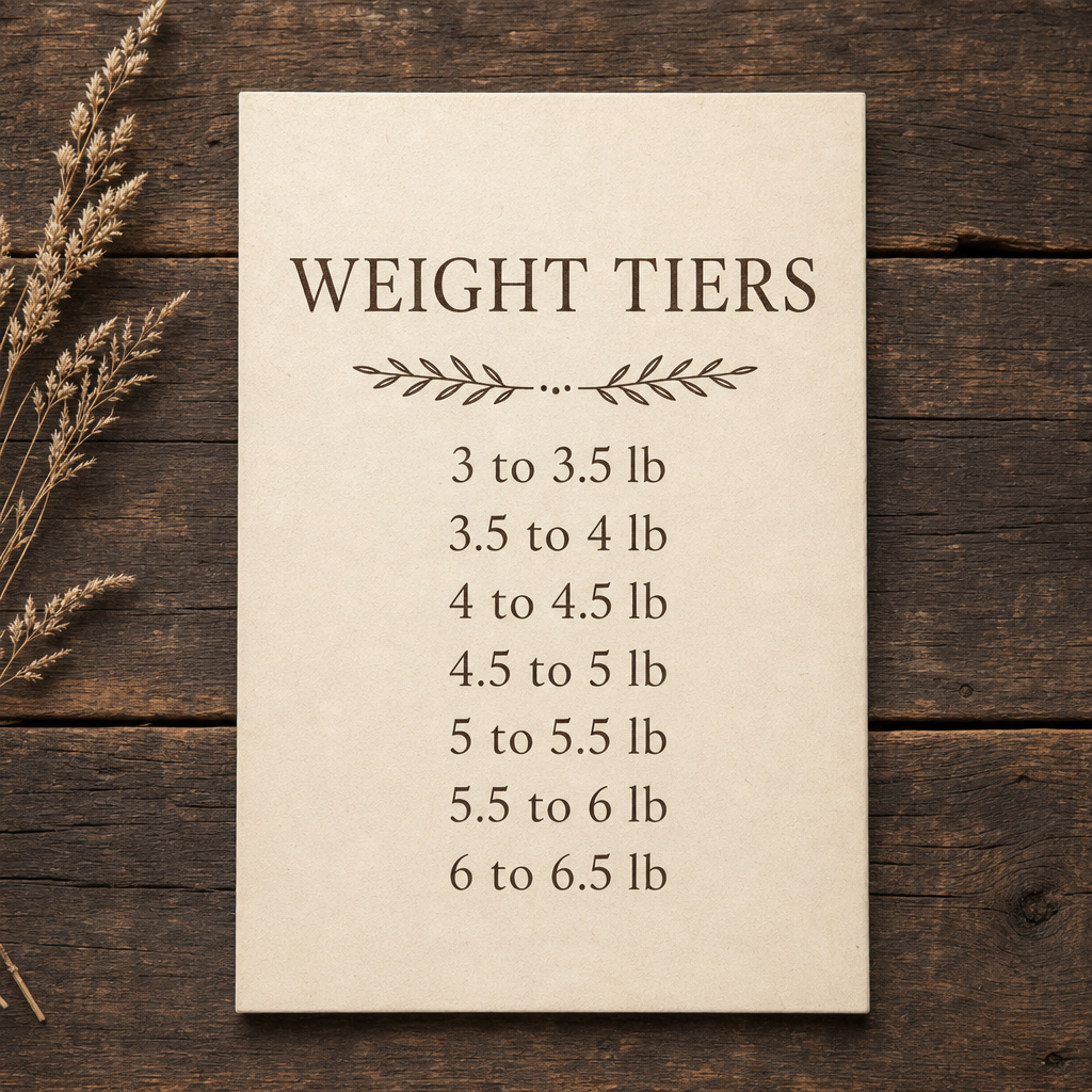 Pasture-raised chicken weight tiers